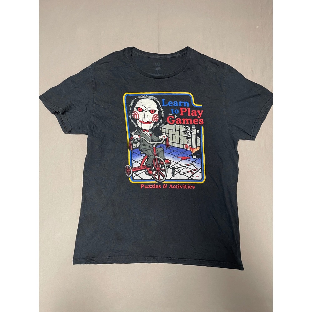 Saw Movie Billy the Puppet Learn to Play Games Graphic T-Shirt Black Large